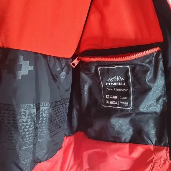 Oneill Black Poppy Red Colorblock Zip Up Seashell Snowboarding Jacket Size Large